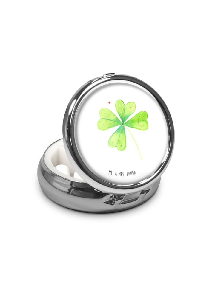 Tablettenbox Blume Kleeblatt ohne Spruch in Weiß