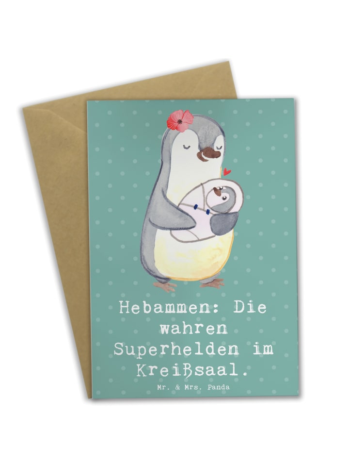Grußkarte Hebamme Superhelden mit Spruch in Meeresbrise