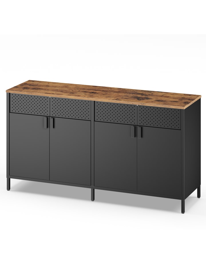 Aufbewahrungsschrank Bravon in Schwarz-Braun - (B)141 x (H)76 x (T)40 cm