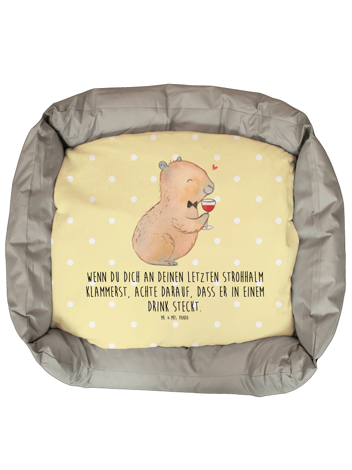 Katzenbett Capybara Wein mit Spruch in Gelb Pastell