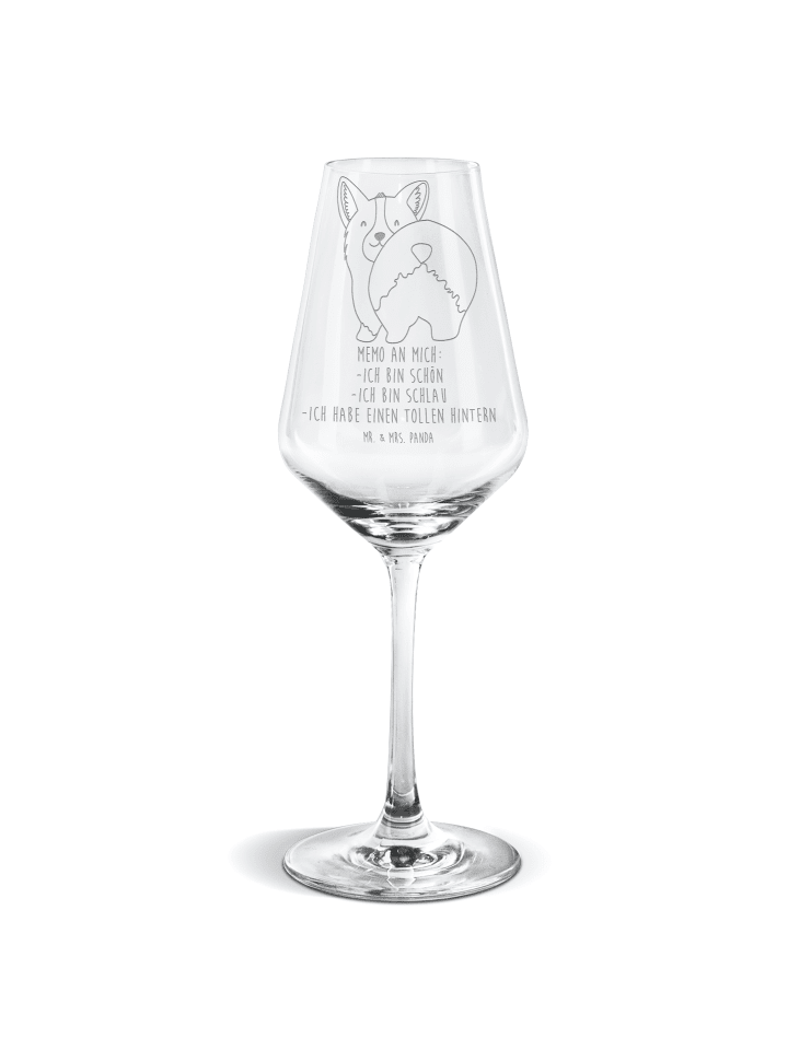 Weinglas Corgi Po mit Spruch in Transparent