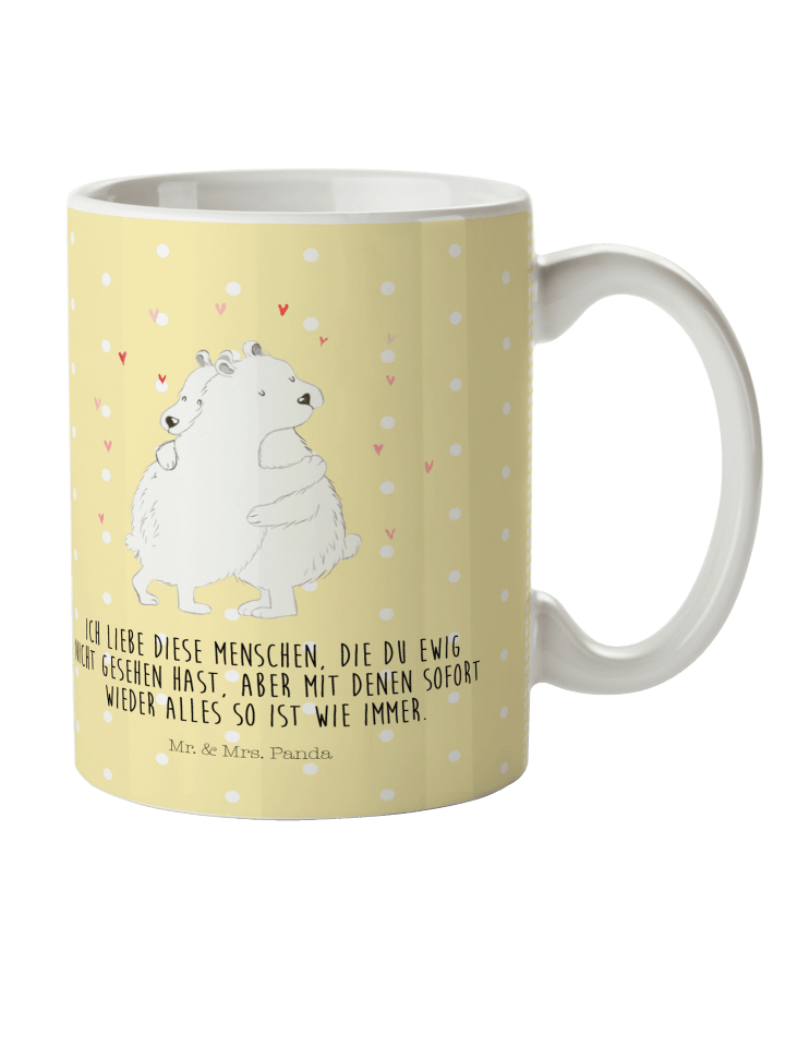 Becher Eisbär Umarmen mit Spruch in Gelb Pastell