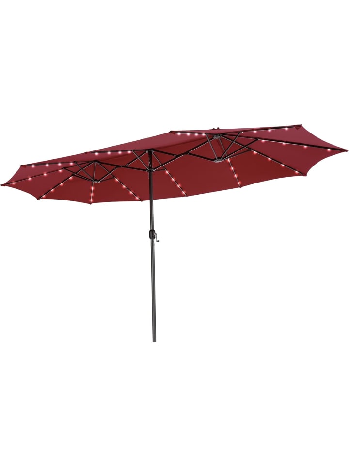 Doppelsonnenschirm mit LED 450 x 260 cm in Rot