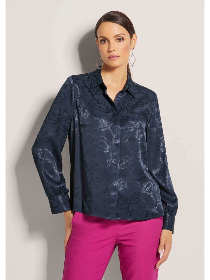 Hemdbluse mit Jacquard-Dessin in marine