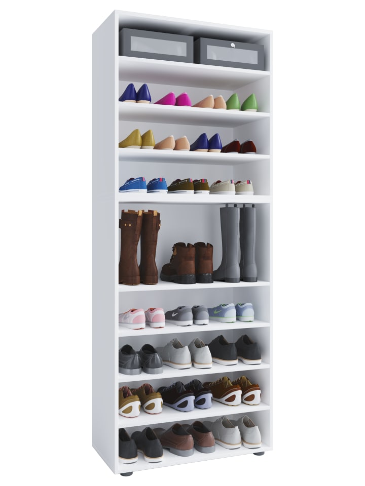 XXL Holz Großer Schuhschrank Schuhregal Lona 9 in Weiß