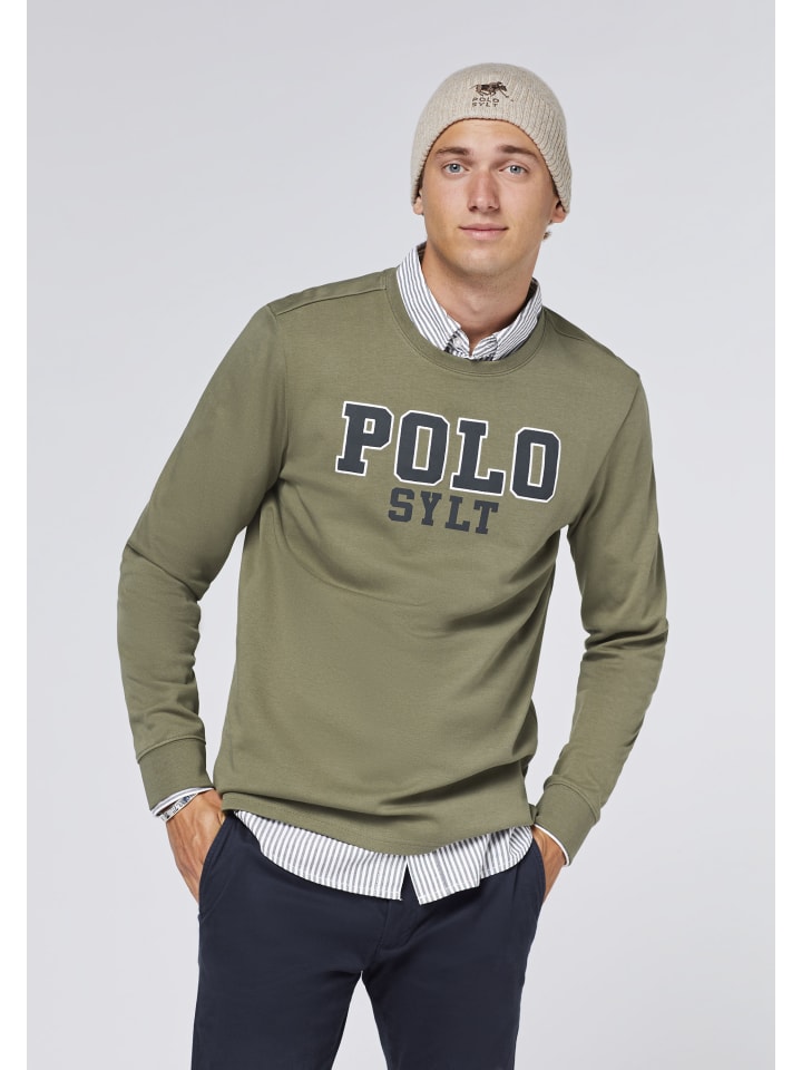 Langarmshirt mit Label-Print- und -Stickerei in Grün