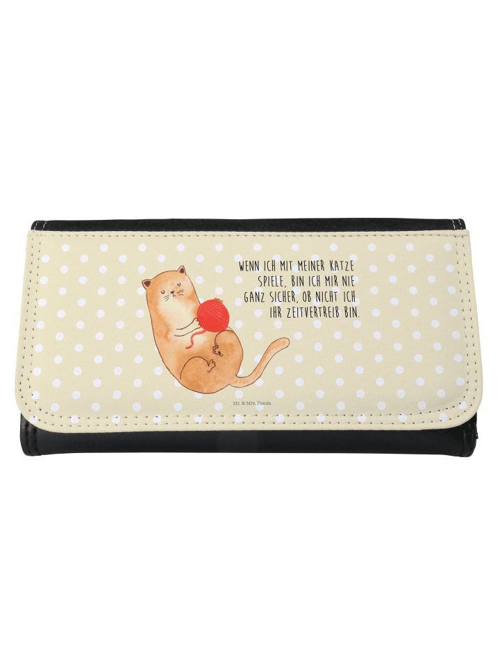 Portemonnaie Damen Katze Wolle mit Spruch in Gelb Pastell