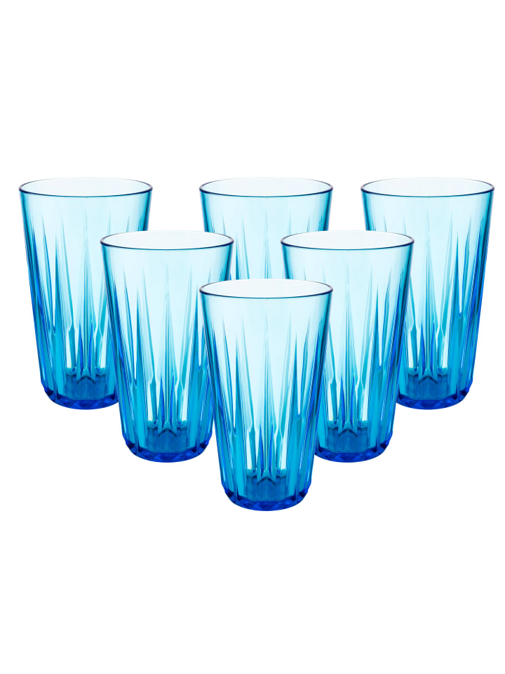 Trinkbecher 6er Set 300 ml "CRYSTAL" in Blau Ø 8 cm, H: 12,5 cm