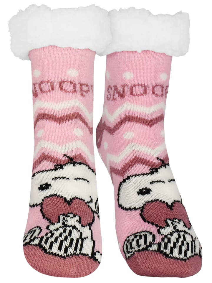 Peanuts Snoopy Hüttensocken Haussocken Kuschelsocken Socken in rosa