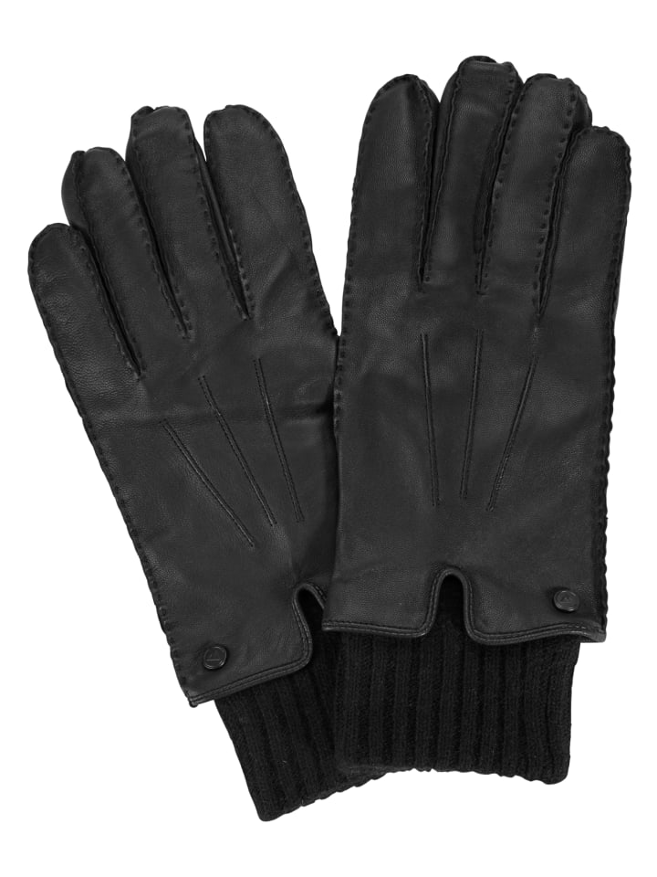 Lederhandschuhe mit Pulswärmer und Touchscreen tauglich in Schwarz