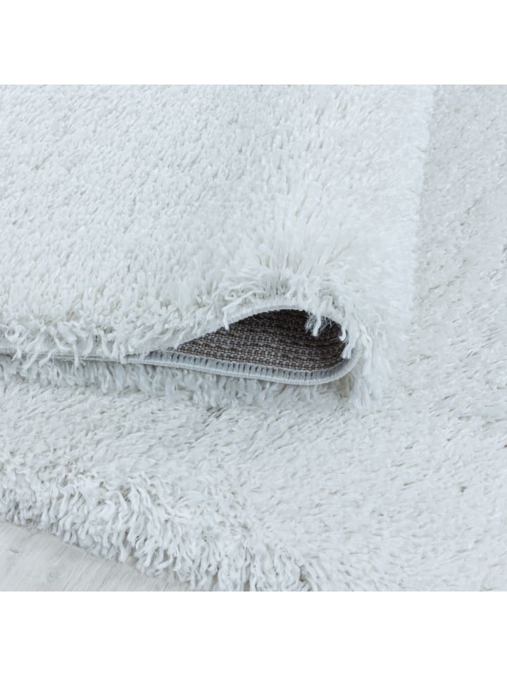 Teppich Hochflor Shaggy Waschbar Einfarbig SALZACH Strapazierfähig in Weiß
