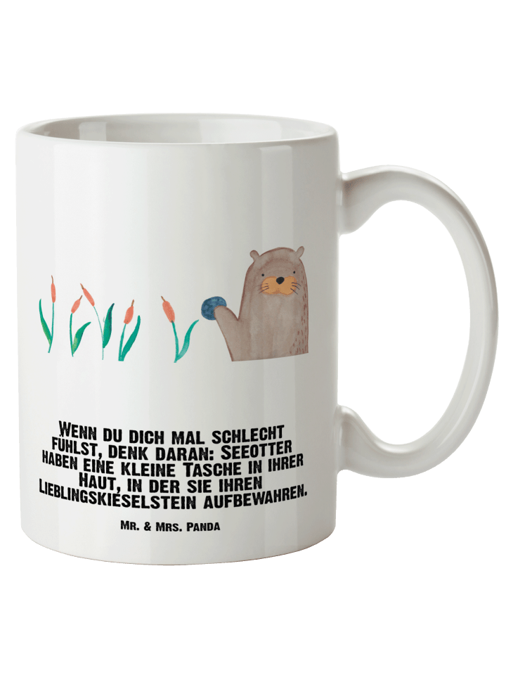 Becher Otter Stein mit Spruch in Weiß