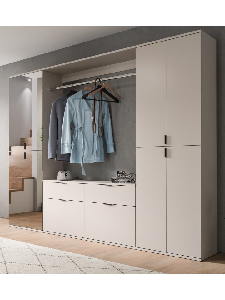 Garderobe Set in kaschmir 243 cm, Garderoben- und Schuhschrank mit Spiegel
