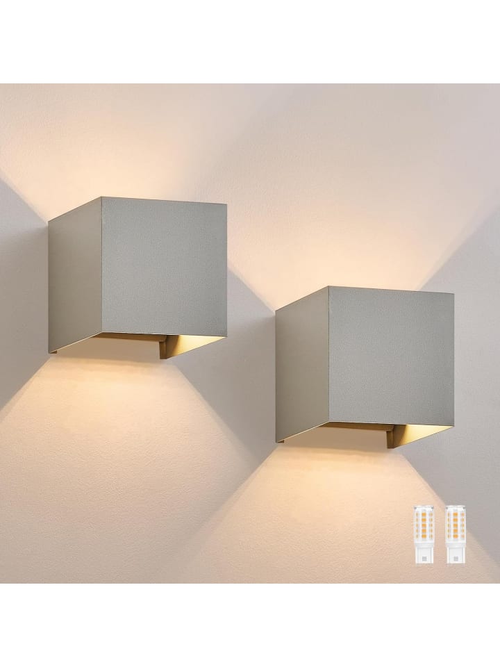2er-Set Wandleuchte LED in grau 1-flammige G9 up down Licht 3000K warmweiß IP65