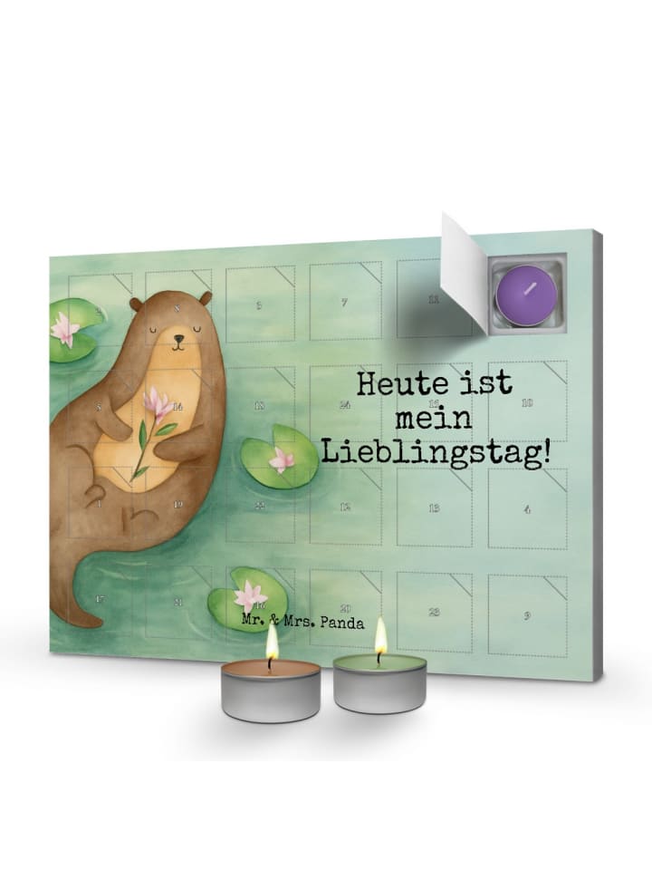 Adventskalender Otter Seerose Design mit Spruch in Weiß