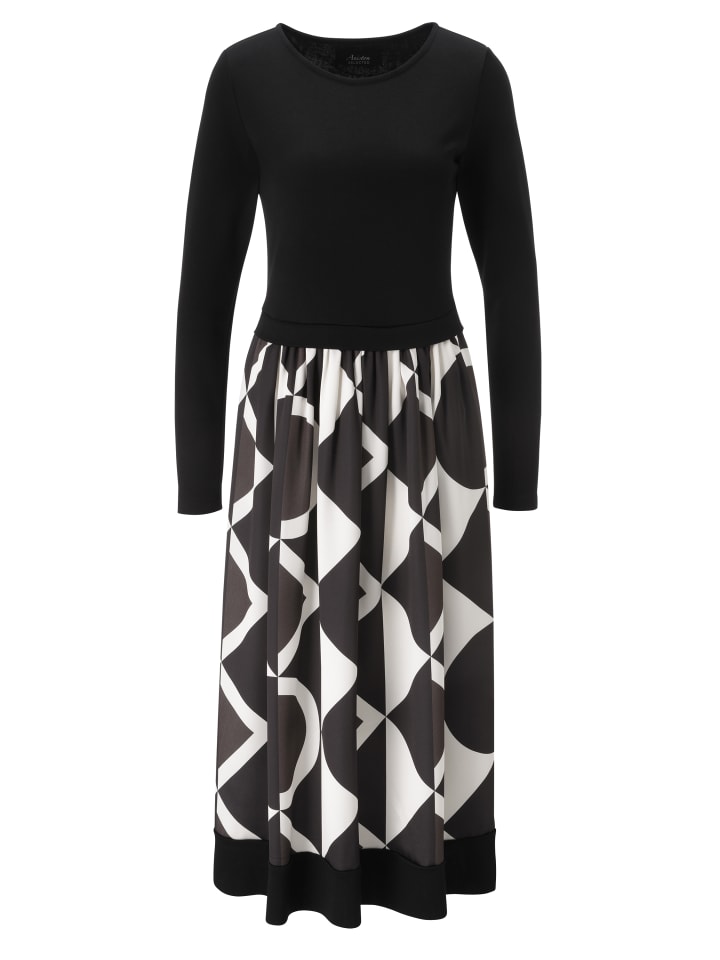 Midikleid in schwarz-camel-schoko-beige