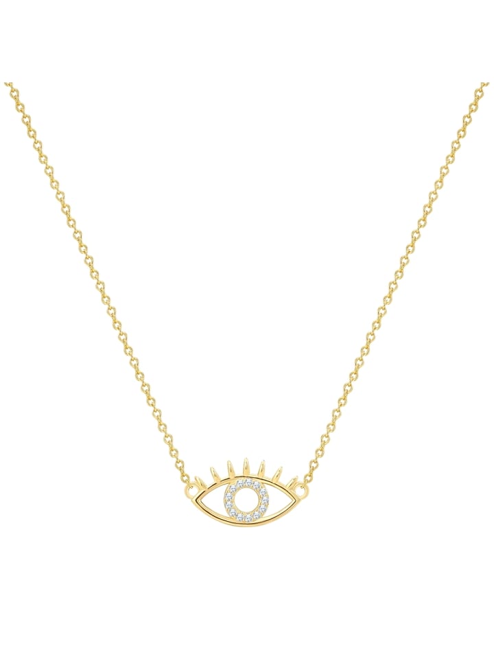 Halskette Allsehendes Auge aus Sterling Silber mit Zirkonia in gelbgold