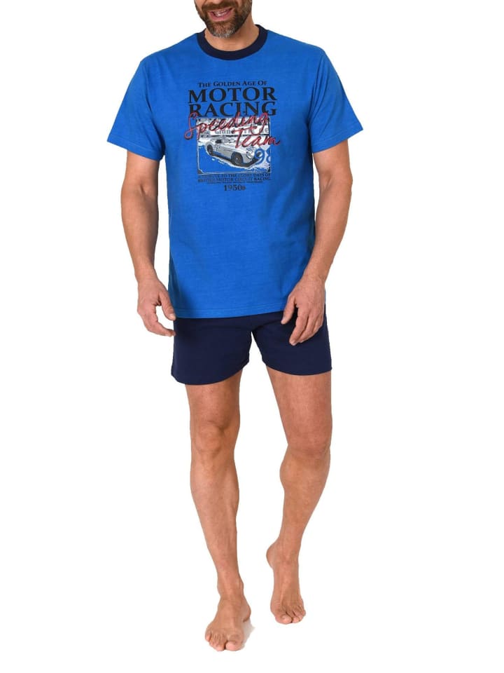 Schlafanzug kurzarm Shorty mit Automotiv in blau