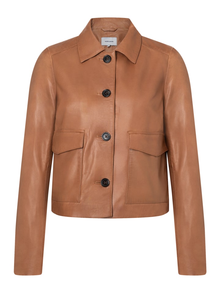edle, kurze Glattlederjacke in cinnamon