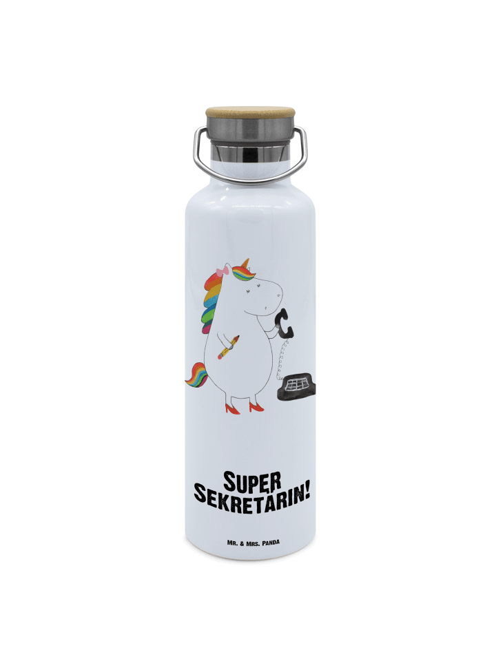 Wasserflasche Einhorn Sekretärin mit Spruch in Weiß
