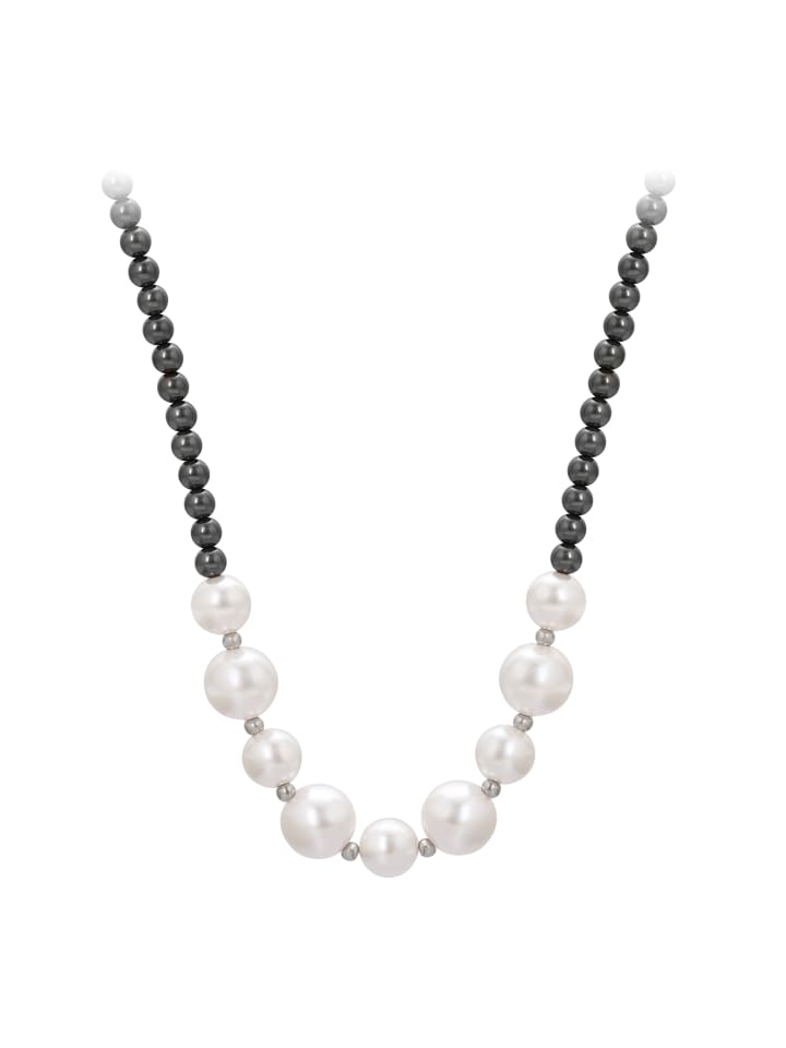 Women Beaded Necklace in Silver White Black