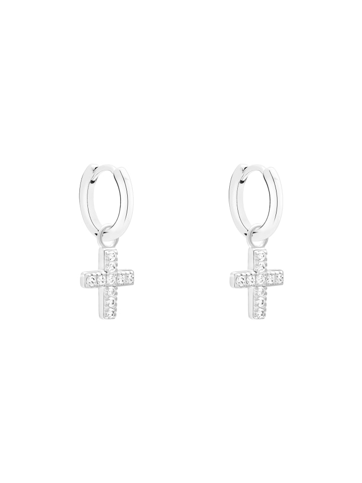 Creolen Sparkle Cross in silber