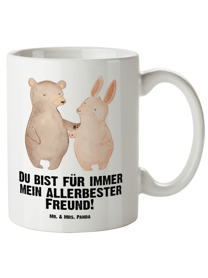 Große Tasse Bär und Hase Umarmen mit Spruch in Weiß