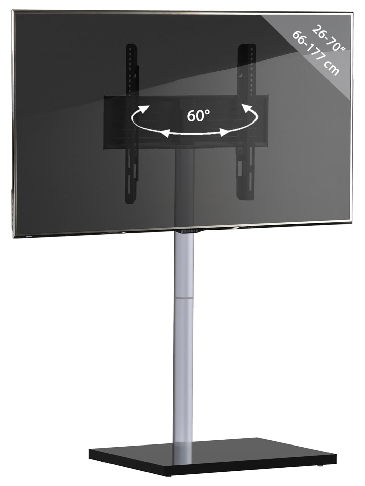TV Standfuß Alu Rack Fernseh Glas Nalano in Schwarz