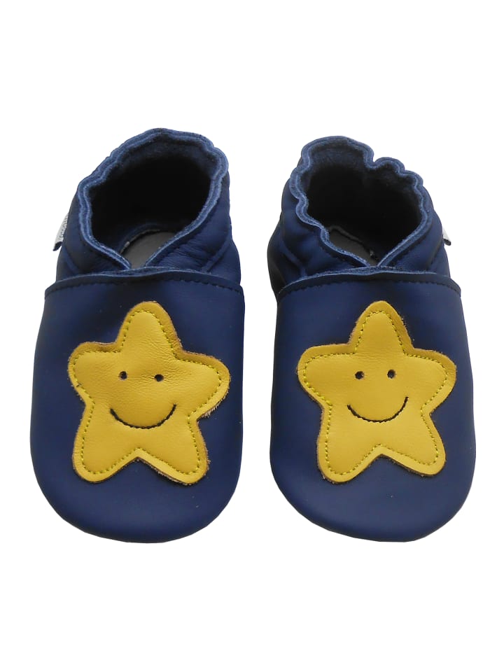 Königsblaue Baby-Leder-Laufschuhe, mit rutschfester Sohle - gelbem Sternenmuster