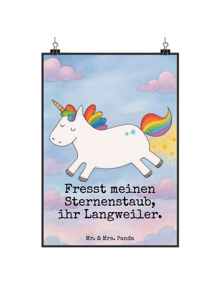Kunstdruck Einhorn Happy Design mit Spruch in Weiß
