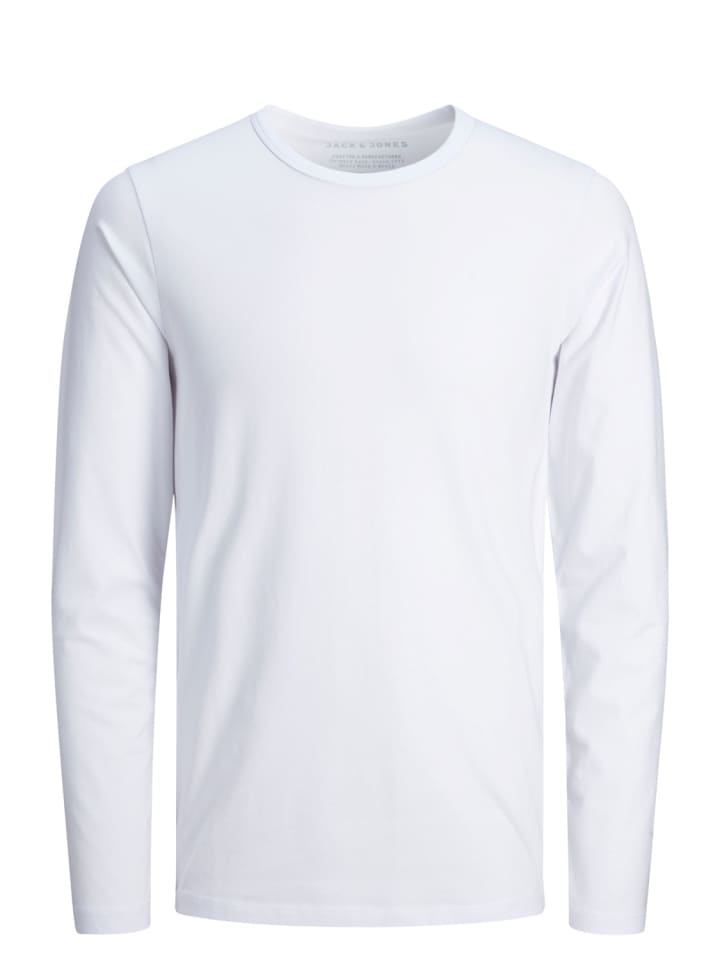Longsleeve Basic Stretch Shirt JJEBASIC Dünner Pullover in Weiß