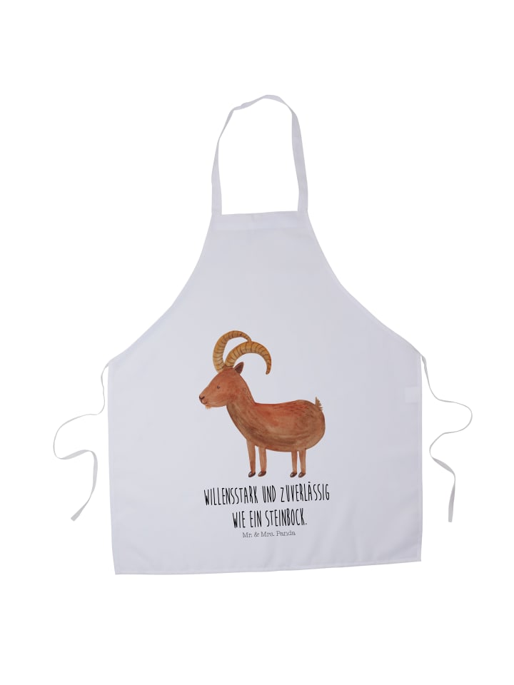 Kochschürze Sternzeichen Steinbock mit Spruch in Weiß