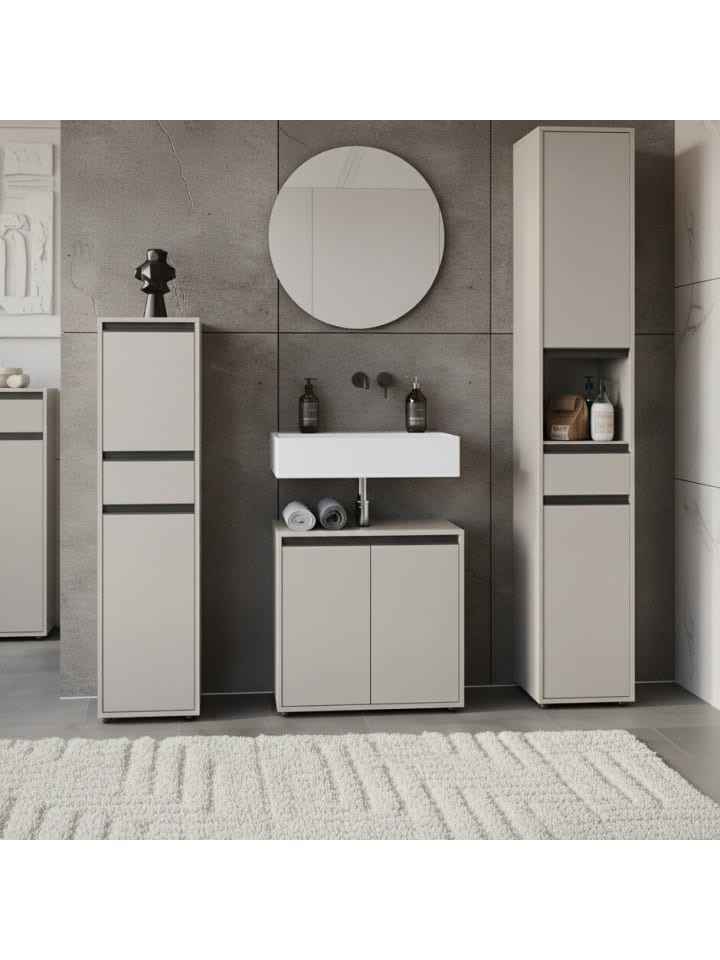 Badmöbel Set 4-tlg. Badschrank Unterschrank Midischrank in Steingrau