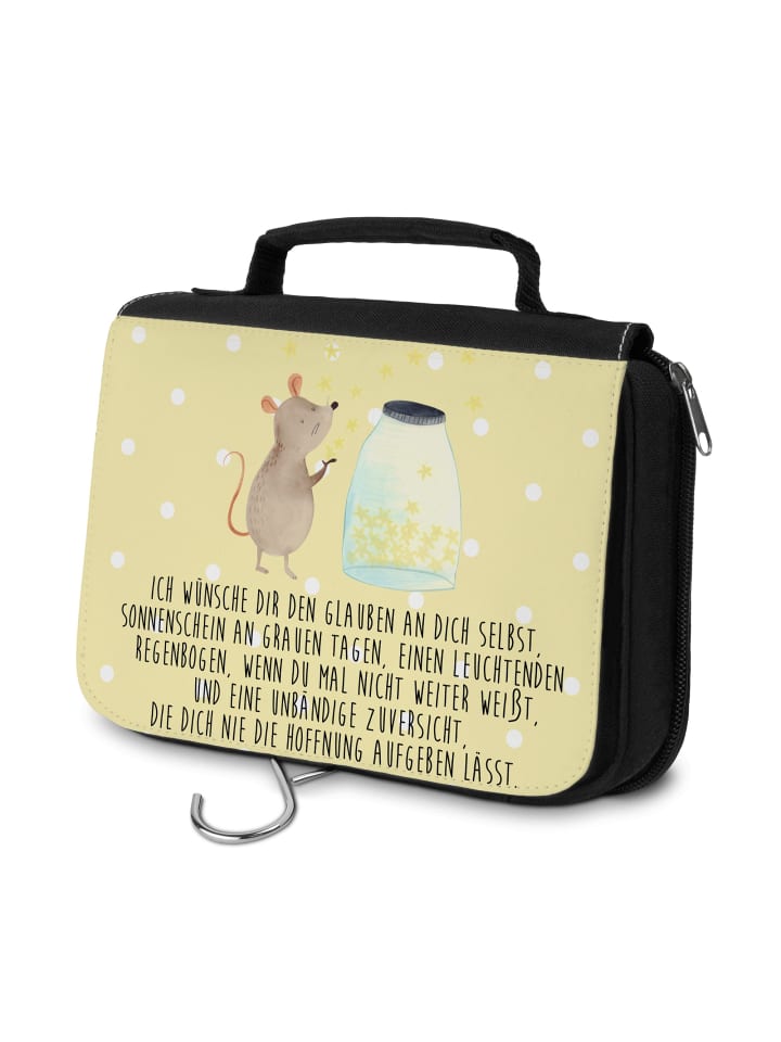 Kulturbeutel Maus Sterne mit Spruch in Gelb Pastell