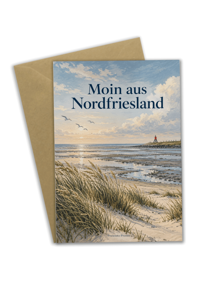 Grußkarte Küste maritim Design mit Spruch in Weiß