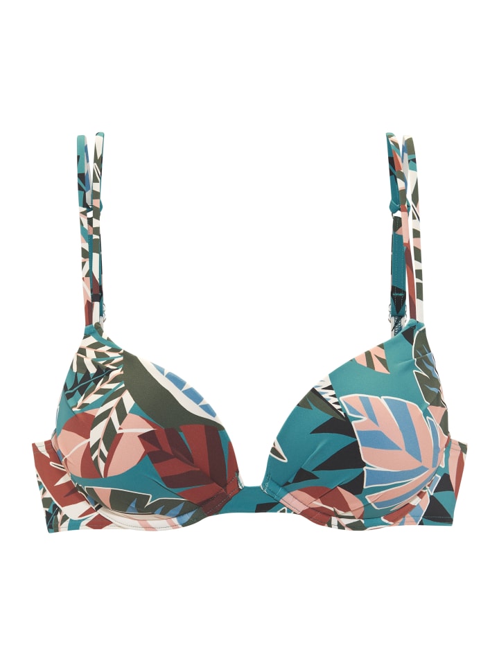 Push-Up-Bikini-Top in aqua bedruckt