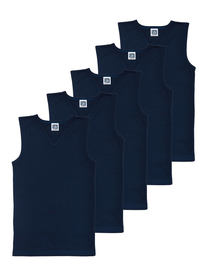 5er-Set: City-Shirt V-Neck in navy