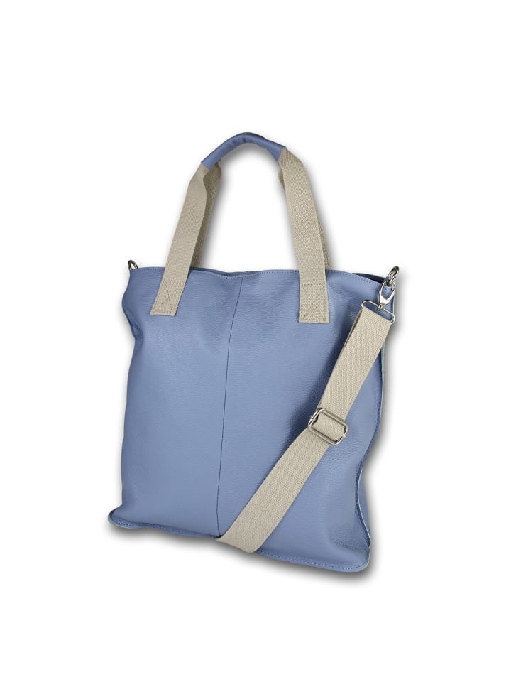 Leder Schultertasche, Shopper Toscanto Tasche hellblau ca. 44cm