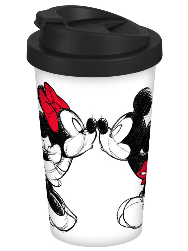 Coffee to go Becher Mickey Kiss Sketch in Weiß - 400 ml