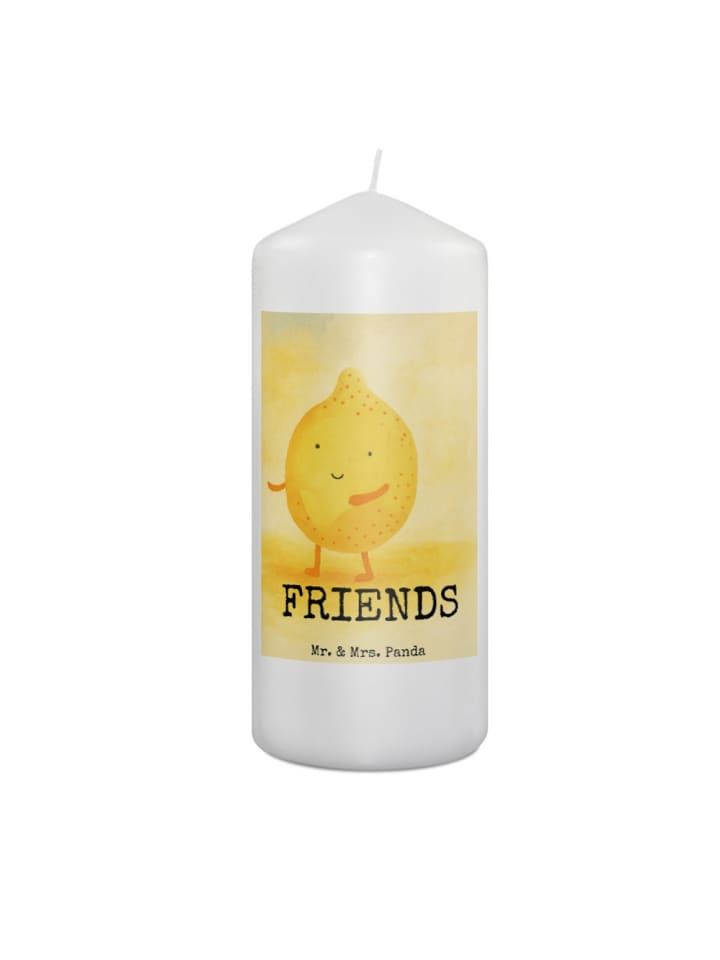Wachskerze Beste Freunde Zitrone Design mit Spruch in Weiß