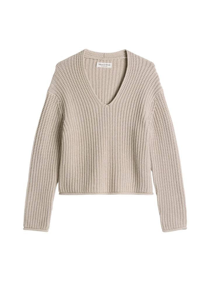 V-Ausschnitt Strickpullover mit nachhaltigen Details in Natural
