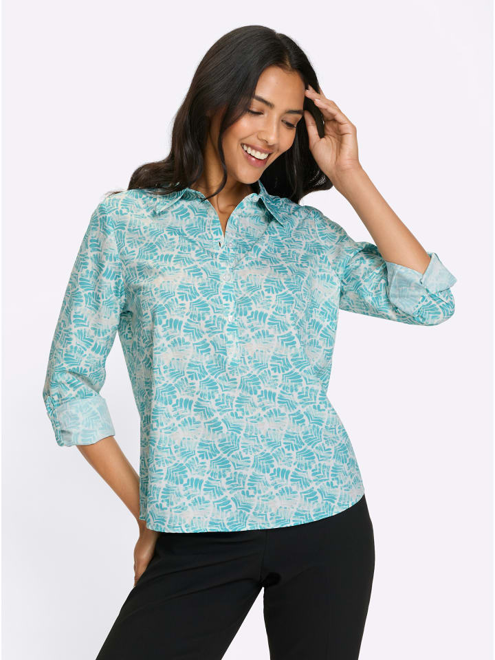 Langarm-Bluse in mint-weiß-bedruckt