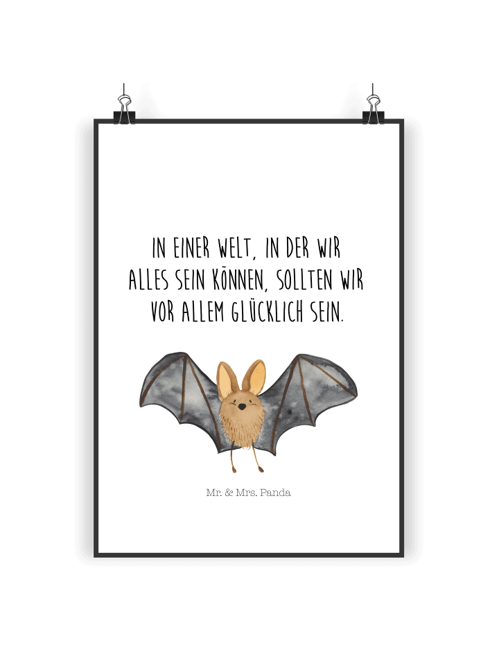 Poster Fledermaus Flügel mit Spruch in Weiß