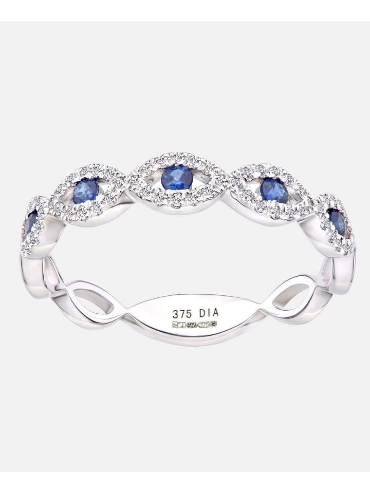 Ring aus 375 Weißgold mit Diamant mit Saphir