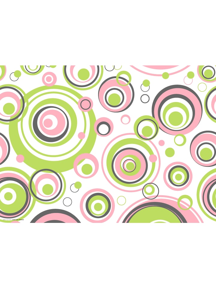 Tischsets I Platzsets abwaschbar - Grün-Rosa Kreise - aus erstklassigem Vinyl (Kunststoff Ð BPA-frei) - 4 Stück - 44 x 32 cm - rutschfeste Tischdekoration
