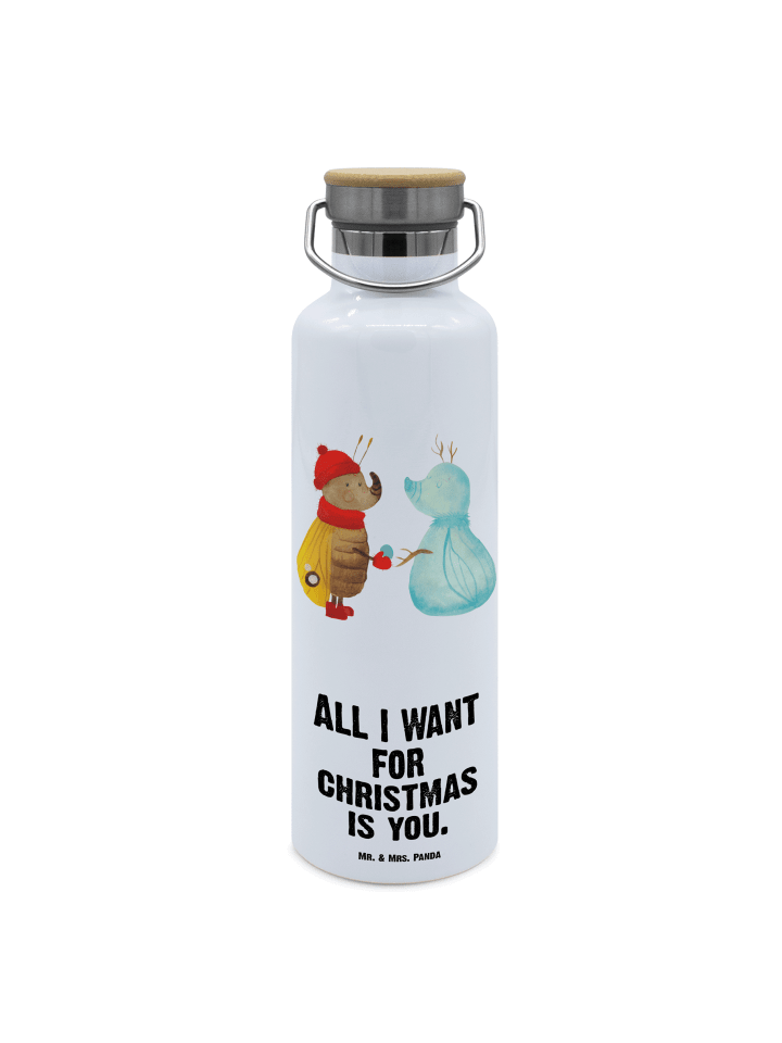 Trinkflasche Nachtfalter Schneemann mit Spruch in Weiß
