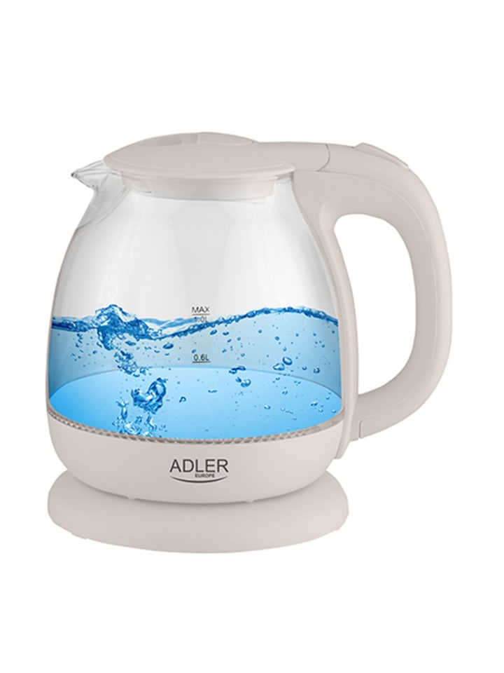 Adler AD 1283 Glas-Wasserkocher 1 L - 1100 W mit LED-Beleuchtung, Creme in Creme