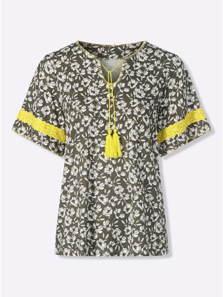 Druck-Shirt in khaki-ecru-bedruckt