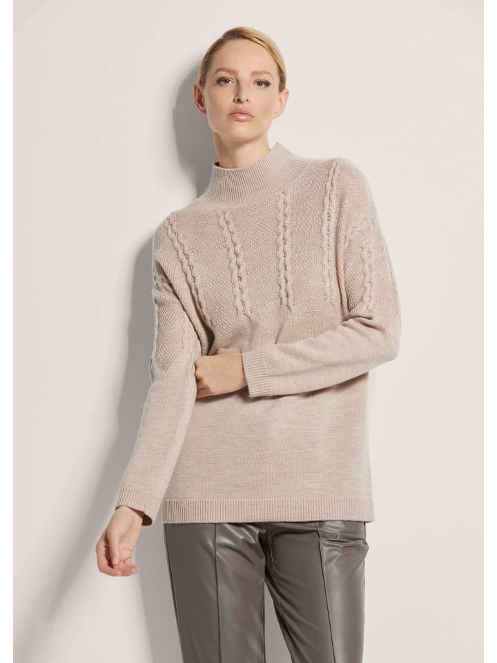 Stilvoller Wollpullover mit Stehkragen in cappuccino / wollweiß / melange