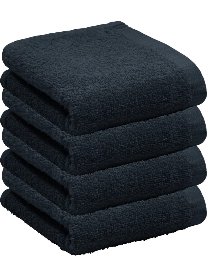 Frottier, Leichtfrottier Gästetuch 4er-Pack Oceanside in schwarz